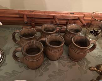 Pottery mugs with holder