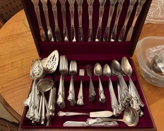 Silver plate flatware with serving pieces