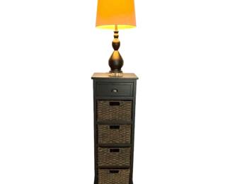 5Drawer Black Night Stand W 4 Woven Baskets  Black Lamp