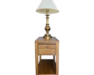Powered Side Table W Gold Toned Lamp