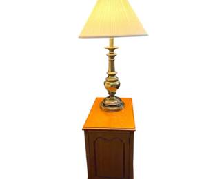 Oak Magazine Cabinet Table Gold Toned Lamp