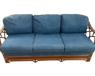 Rattan Sofa with Blue Cushions