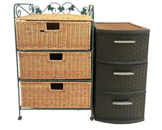 Two Storage Carts One Iron  Wicker and One Sterilite