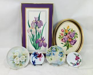 Floral Cross Stitch Artwork & Decorative Plates