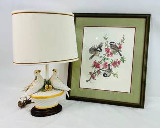 Ceramic Table Lamp & Framed Art