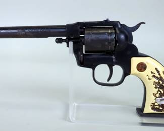 High Standard The Marshal .22 Cal 9-Shot Revolver SN# 2392132, MHW Carved In Butt Of Grip, In Leather Holster With Belt