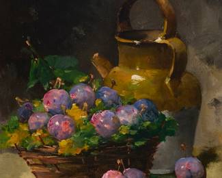 2155
Léon Charles Huber
(1858-1928)
Still life with fruit
Oil on canvas
Signed lower left: L. Huber
16" H x 13" W
Estimate: $600 - $800