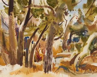 2098
Milford Zornes
(1908-2008)
"Autumn Sketch," 1960
Watercolor on paper
Signed and dated lower right: Milford Zornes 60; titled on the overmat, lower left
Sight: 9" H x 12.5" W
Estimate: $300 - $500