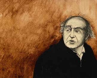 2383
Robert H. Irwin
(20th Century)
Portrait of a man, 1971
Acrylic and graphite on Masonite
Signed lower right: Irwin; dated "1-71" verso
12" H x 18" W
Estimate: $300 - $500