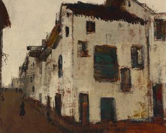 2082
Jan Rijlaarsdam
(1911-2007)
"The Green Shutters"
Oil on Masonite
Signed lower left: J. Rijlaarsdam; signed again, titled, and inscribed "JR-206," all on the frame's backing board
12" H x 12" W
Estimate: $400 - $600