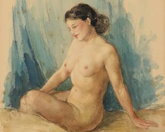 2344
Yves Dieÿ
(1892-1984)
Seated nude
Watercolor on paper
Signed in pencil lower right: Yves Dieÿ
Sight: 12.75" H x 10" W
Estimate: $200 - $300