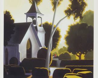 2250
R. Kenton Nelson
(b. 1954)
"Early One Sabbath Morn"
Offset lithograph in colors on paper
Edition: 14/90
Signed, titled, and numbered in pencil in the lower margin: R Kenton Nelson
Image: 12" H x 11" W; Sight: 13.5" H x 12" W
Estimate: $200 - $300