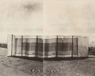 2404
Laurent Millet
(b. 1968)
"Cabana #1," 2000
Toned gelatin silver print on paper
Edition: 3/20
According to the gallery label affixed to the frame's backing board, this work is signed, titled, and dated on its verso; titled, dated 12-2000, and numbered in pencil, in another hand, on the frame's backing board
Sheet: 11.5" H x 15.5" W
Estimate: $500 - $700