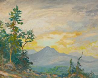 2114
David Stirling
(1886-1971)
"Sunset - Timberline"
Oil on board
Signed lower left: Stirling; signed again, titled, dated, and inscribed in pencil, all verso: 1943 / Estes Park / 150
17.75" H x 23.75" W
Estimate: $300 - $500