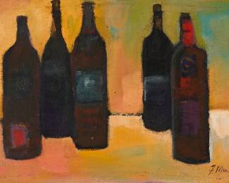 2169
Frank Minuto
(b. 1947)
Still life with bottles
Oil on canvas
Signed lower right: F. Minuto
20" H x 29.5" W
Estimate: $500 - $700