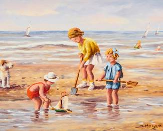 2367
J. Meyer
(20th Century)
Figures at the beach
Oil on board
Signed lower right: J. Meyer
6" H x 8" W
Estimate: $300 - $500