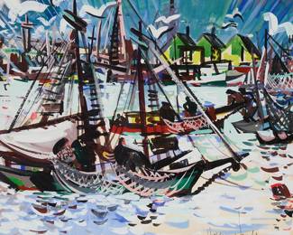 2035
20th Century California School
Boating near Balboa Island
Gouache on paper
Indistinctly signed lower right
Sight: 18" H x 22.125" W
Estimate: $200 - $300