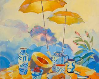 2170
Keith Lindberg
(b. 1938)
"Under the Parasol"
Oil on canvas
Signed lower right: Lindberg; titled by repute
40" H x 36" W
Estimate: $800 - $1,200