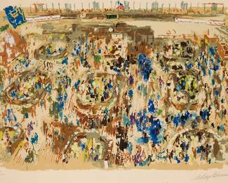 2386
LeRoy Neiman
(1921-2012)
"Stock Market"
Screenprint in colors on wove paper
Edition: 284/300
Signed and numbered in pencil in the lower margin: LeRoy Neiman
Sight: 27" H x 38.25" W
Estimate: $300 - $500