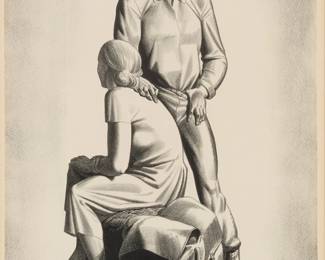 2252
Rockwell Kent
(1882-1971)
"And Now Where," 1936
Lithograph on paper
From the edition of 1025
Signed in pencil in the lower margin, at right: Rockwell Kent; George C. Miller, prntr.; American Artists Group, New York, pub.
Image: 13.125" H x 9.375" W; Sight: 13.625" H x 10" W
Estimate: $800 - $1,200