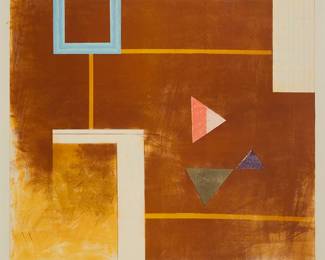 2304
Eugene Newmann
(b. 1936)
"Cancellation," 1977
Monotype in colors on paper
Signed, titled, and dated in pencil in the lower margin: Newmann '77
Image: 25" H x 29" W; Sight: 27" H x 31" W
Estimate: $400 - $600