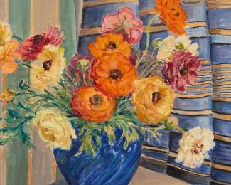 2156
Mabel A. Sumerlin
(1879-1956)
Still life with ranunculus
Oil on canvas
Signed lower right: M. Sumerlin
18" H x 16" W
Estimate: $500 - $700