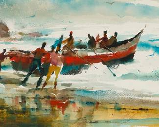 2032
Jack Laycox
(1921-1984)
Beach boat launch
Watercolor on paper
Signed lower right: © Jack Laycox
Sight: 14" H x 21" W
Estimate: $400 - $600