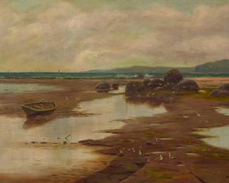 2018
Ernest William Christmas
(1863-1918)
Low tide with boat
Oil on canvas
Signed lower right: E.W. Christmas
24" H x 36" W
Estimate: $600 - $800