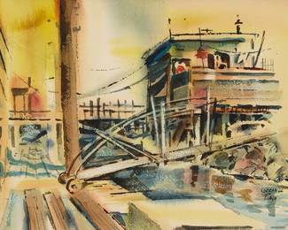2029
Lorraine Fiege
(1913-2003)
Wharf scene
Watercolor on paper
Signed lower right: Lorraine / Fiege
Sight: 10" H x 12.75" W
Estimate: $100 - $150