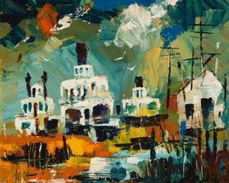 2024
Jack Laycox
(1921-1984)
Boats
Oil on Masonite
Signed lower right: Jack Laycox
10" H x 12" W
Estimate: $400 - $600