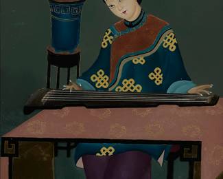 2232
20th Century Chinese reverse painting on glass
A panel painted in reverse on glass, depicting a woman playing the guqin
Sight: 19.25" H x 13.625" W
Estimate: $300 - $500