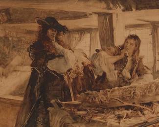 2376
Edgar Bundy
(1862-1922)
Figures in a ship's interior, 1901
Watercolor on paper
Signed and dated lower right: Edgar Bundy / 1901
Sight: 8.75" H x 15.5" W
Estimate: $500 - $700