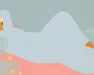 2349
Pegge Hopper
(b. 1936)
"Pua Melia"
Screenprint in colors on paper
Edition: 11/20 SP (a studio proof aside from the edition of unknown size and date)
Signed and numbered in pencil in the lower image corners: Pegge Hopper
Sight: 17" H x 34.75" W
Estimate: $300 - $500