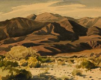 2116
Earl Cordrey
(1902-1977)
Western mountain landscape, 1952
Watercolor on paper
Signed and dated in pencil lower right: Earl Cordrey / 52
Sight: 13.75" H x 20.25" W
Estimate: $300 - $500