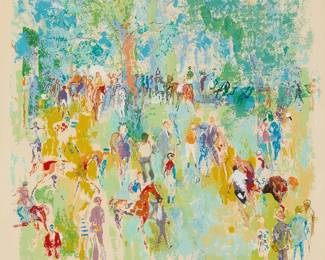 2387
LeRoy Neiman
(1921-2012)
"Paddock," 1972
Screenprint in colors on paper
Edition: 190/300
Signed and numbered in pencil in the lower margin: LeRoy Neiman
Image: 25" H x 25" W (approx.); Sight: 26.5" H x 26.5" W
Estimate: $200 - $300