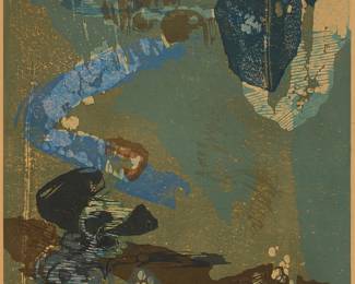 2225
Rikio Takahashi
(1917-1999)
"Bouquet," 1961
Woodcut in colors on paper laid to board
Edition: 18/40
Signed, titled, dated, numbered, and inscribed in Japanese, all in pencil in the lower margin: Rikio Takahashi 1961
Image: 33.125" H x 22.125" W; Sight: 34" H x 22.75" W
Estimate: $200 - $300