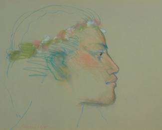 2380
Pegge Hopper
(b. 1936)
Portrait of a Hawaiian man
Pastel on light green paper
Signed lower left: Pegge Hopper
Sight: 17.5" H x 23.5" W
Estimate: $400 - $600