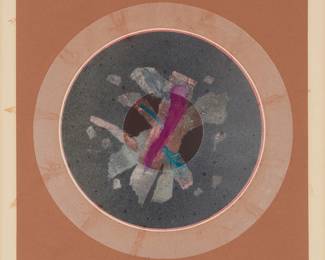 2240
Tom S. Fricano
(b. 1930)
"Surrounding Forces"
Lithograph in colors on paper
Edition: Proof 1 (aside from the edition of unknown size and date)
Signed, titled, and inscribed "Proof 1" in pencil n the lower margin: Tom S. Fricano
Image: 19.75" H x 20" W; Sight: 20.75" H x 21" W
Estimate: $100 - $150