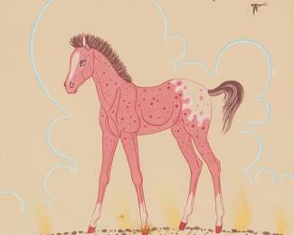 2200
Jerry Lee
(b. 1944)
Appaloosa
Gouache on cream paper
Signed lower right: Jerry Lee
Sight: 11.5" H x 9.5" W
Estimate: $200 - $300