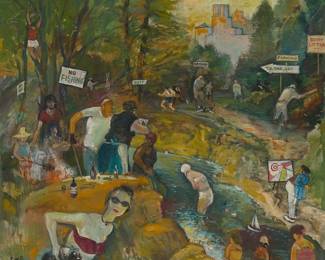 2389
F. W. Proctor
(20th century)
"Fun in a City Park"
Oil on canvas
Initialed lower left: F.W.P; signed again (twice), titled twice (alternatively titled "Fun City - Park"), and inscribed "Dover Plains / N.Y," all verso
24" H x 28" W
Estimate: $600 - $800