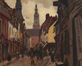2136
Clarence Montfort Gihon
(1871-1929)
Parisian street scene
Oil on panel
Signed lower left: C.M. Gihon
14" H x 10.5" W
Estimate: $200 - $300