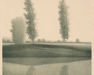 2251
Robert Kipniss
(b. 1931)
"Morning Reflection"
Lithograph in dark green ink on paper
Edition: 131/260
Signed and numbered in pencil in the lower margin: Kipniss
Sight: 16.5" H x 14.875" W
Estimate: $300 - $500
