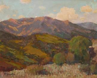 2113
Felice Hrovat
(20th Century)
California landscape
Oil on canvasboard
Signed lower left: F. Hrovat; signed again verso
11" H x 14" W
Estimate: $400 - $600