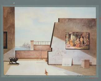 2248
Andrea Vizzini
(b. 1949)
Untitled
Lithograph in colors on paper
From the edition of unknown size and date
Signed and indistinctly inscribed in pencil along the lower edge: Andrea Vizzini
Sight: 21" H x 28.75" W
Estimate: $300 - $500