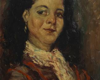 2322
Jose Ruiz Y Blasco
(1841-1913)
Portrait of a woman
Oil on panel
Signed lower right: Ruiz; signed again, dated, and inscribed in pencil, verso: 1876 / "En Málaga"
21" H x 15" W
Estimate: $700 - $900