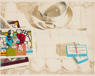 2238
Phyllis Sloane
(1921-2009)
"Homage to Leger," 1983
Lithograph in colors on wove paper
Edition: 24/50
Signed, titled, dated, and numbered in pencil in the lower margin: Sloane '83
Image: 18.5" H x 24" W; Sight: 19.5" H x 25" W
Estimate: $600 - $900