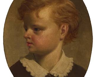 2377
19th Century European School
Portrait of a boy
Oil on canvas laid to board
Appears unsigned
Oval: 10" H x 7.5" W
Estimate: $400 - $600