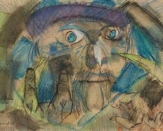 2306
Zero Mostel
(1915-1977)
Face, 1960
Watercolor and charcoal on paper laid to Masonite
Signed and dated lower left: Mostel 1960
11.125" H x 15.125" W
Estimate: $200 - $300