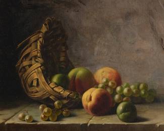 2165
Albert Brunel
(19th century)
"Still Life with Basket & Fruit"
Oil on canvas
Signed lower left: Albert Brunel; titled on a label affixed to the stretcher
15" H x 18" W
Estimate: $300 - $500