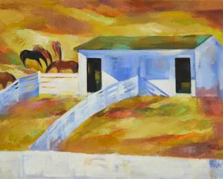 2187
Helen Bertha Dooley
(1907-1994)
Horses near a stable
Oil on canvas
Signed lower right: Helen B Dooley
24" H x 34" W
Estimate: $150 - $250